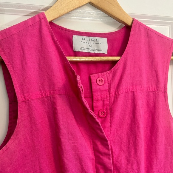 Pink Alfred Sung Linen Blend Dress Medium - Picture 2 of 4